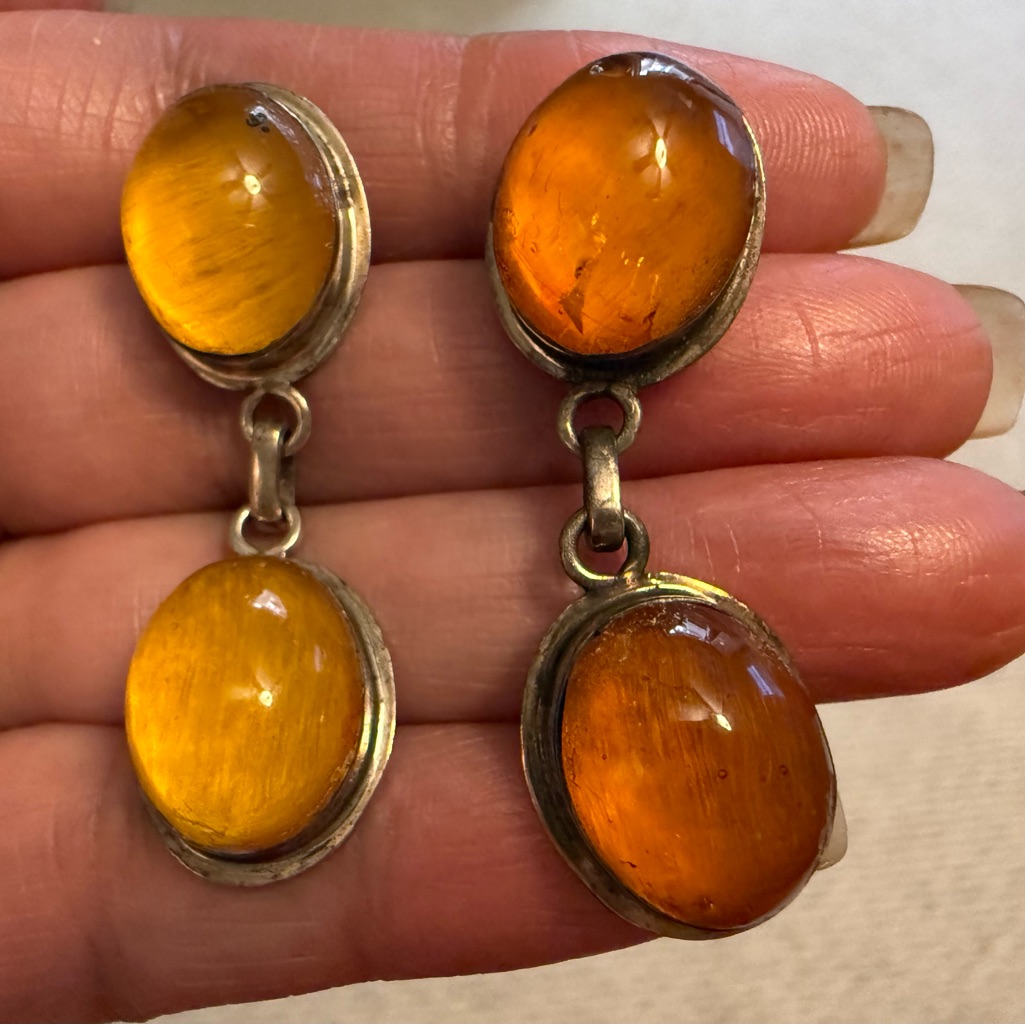 Sterling Silver Amber Drop Earrings